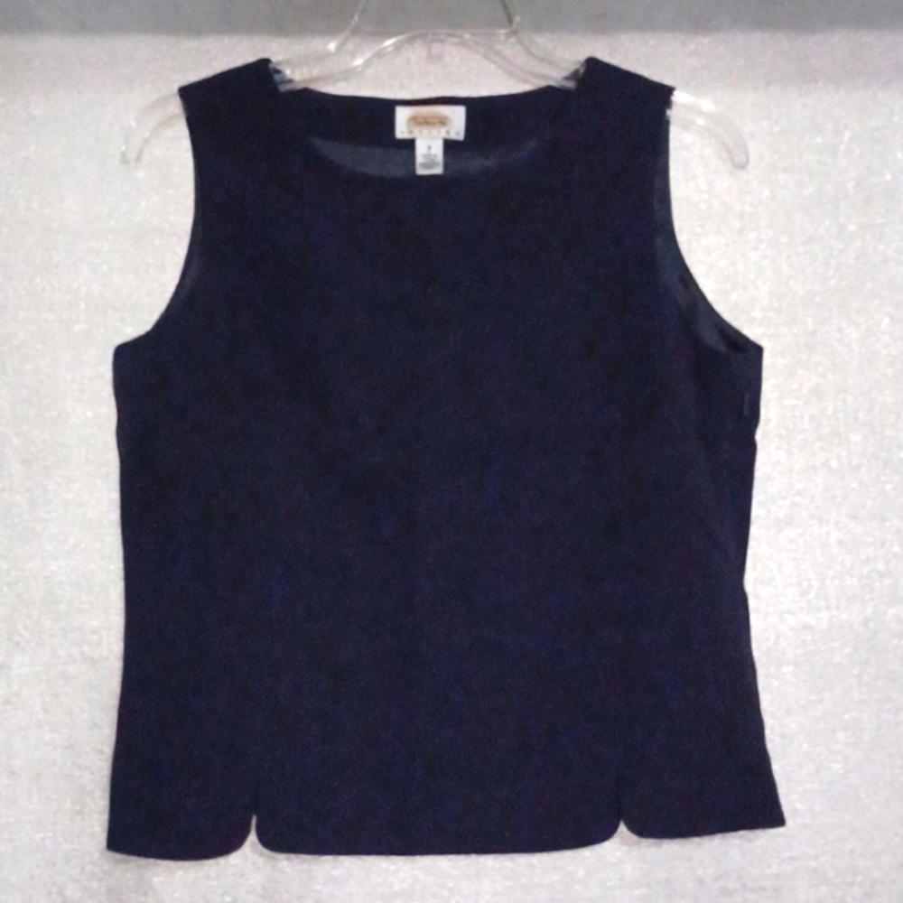 Talbots Petites Blouse Vest Women's Sz 8 Black Sleeveless Top Rayon & Polyester.